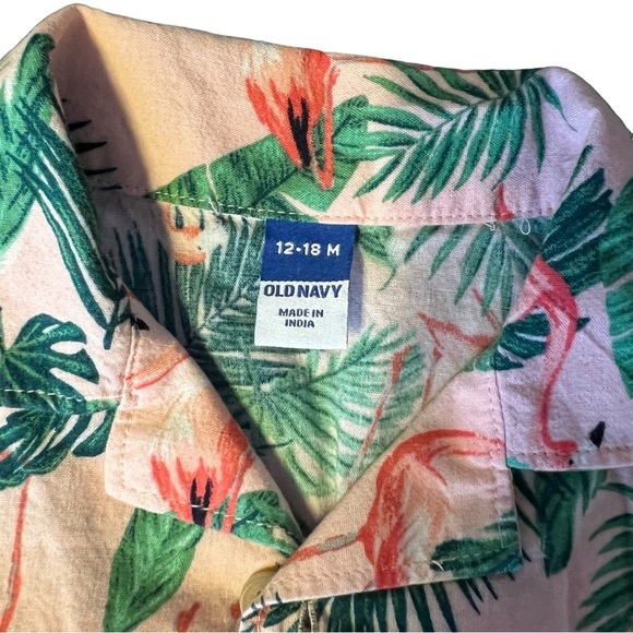 Old Navy Boys 12 18 Months Hawaiian Flamingo Camp Shirt Tropical Print Baby - Picture 4 of 5